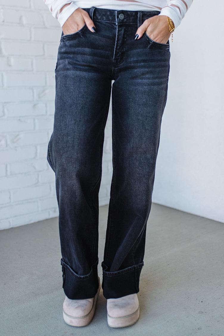 Navi Lynn Low Rise Wide Leg Jeans | Black- VERVET