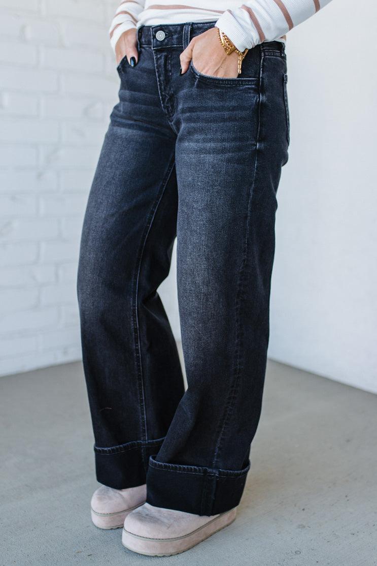 Navi Lynn Low Rise Wide Leg Jeans | Black- VERVET
