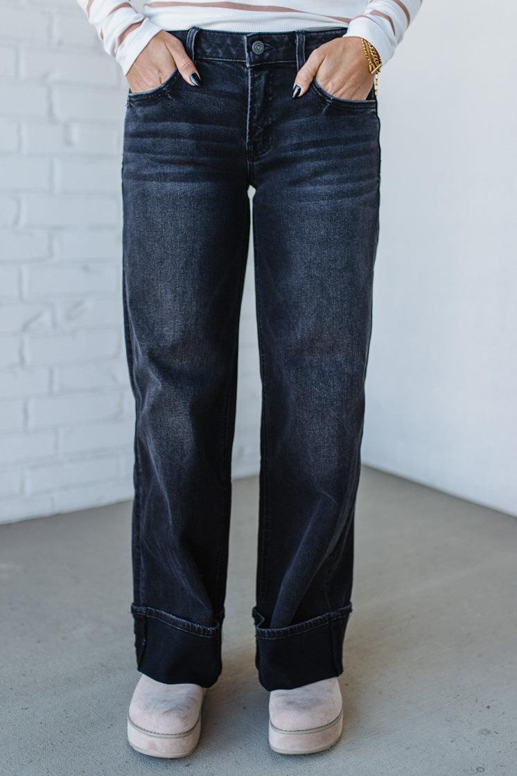 Navi Lynn Low Rise Wide Leg Jeans | Black- VERVET