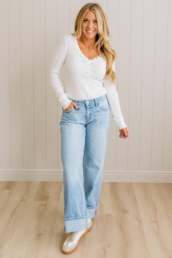 Navi Lynn Low Rise Wide Leg Jeans | Light- VERVET