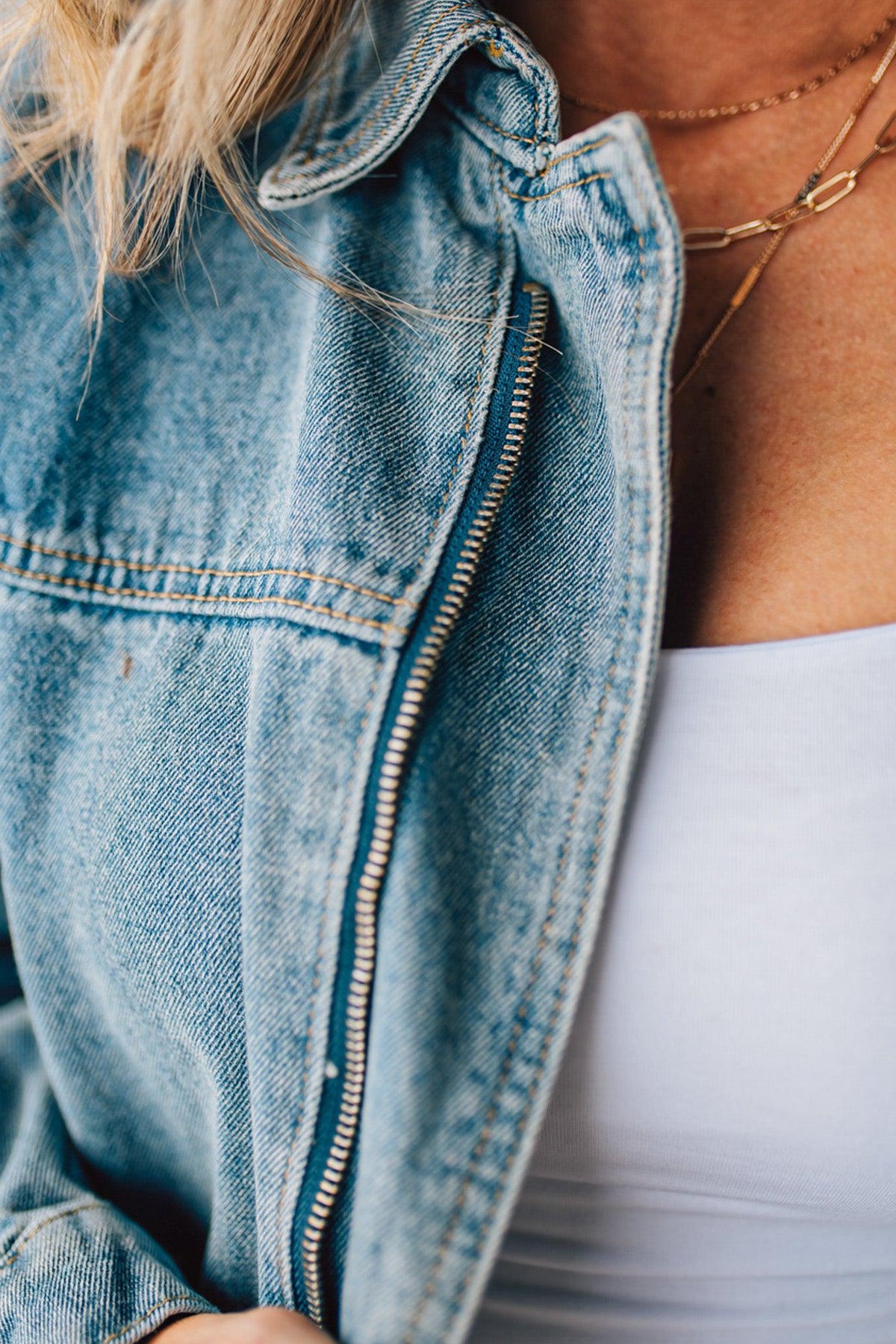 Navi Zipper Moto Denim Jacket