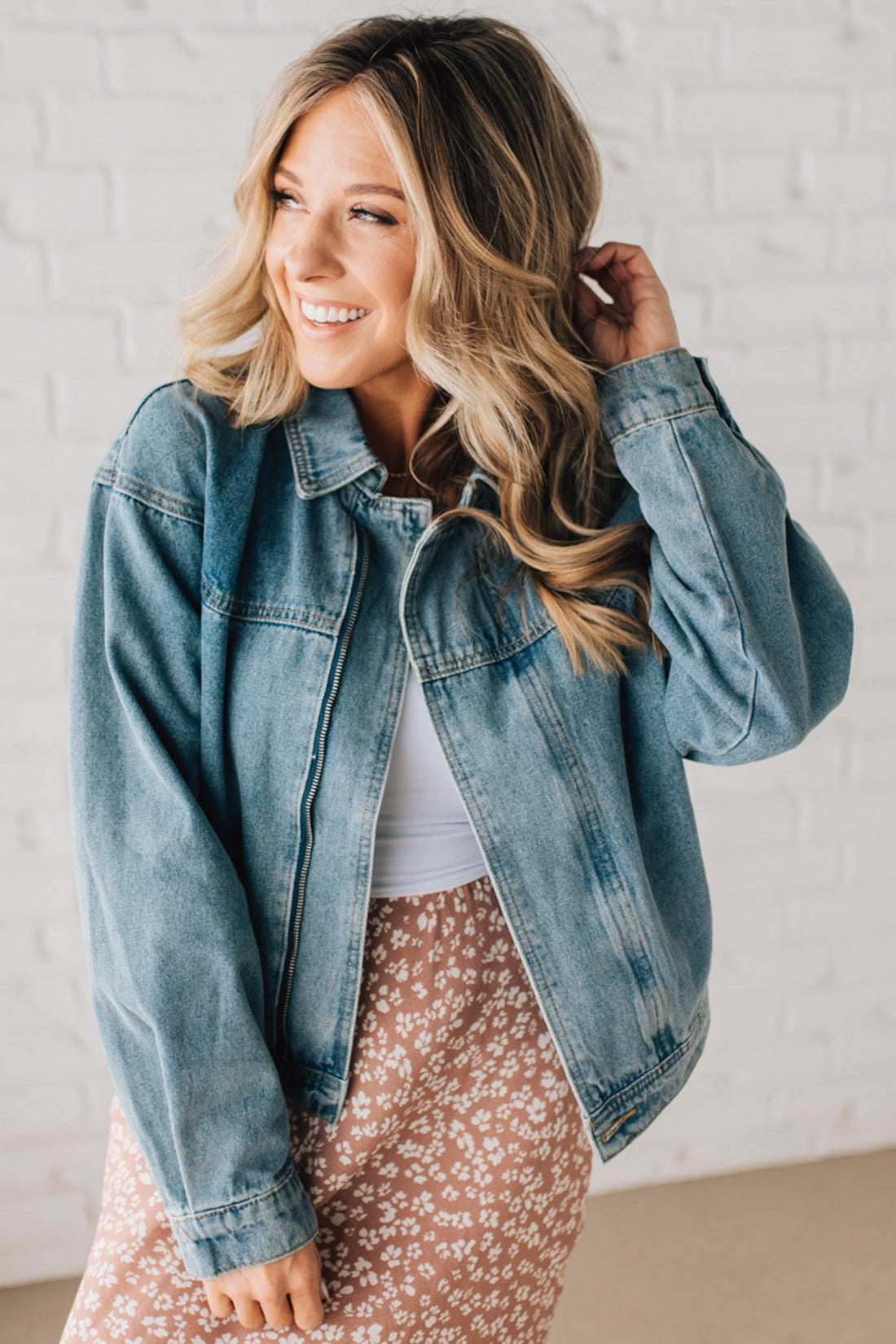 Navi Zipper Moto Denim Jacket