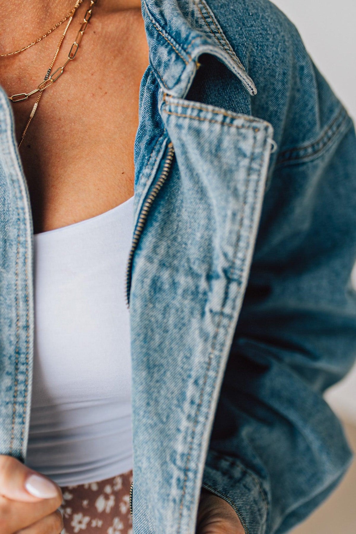 Navi Zipper Moto Denim Jacket