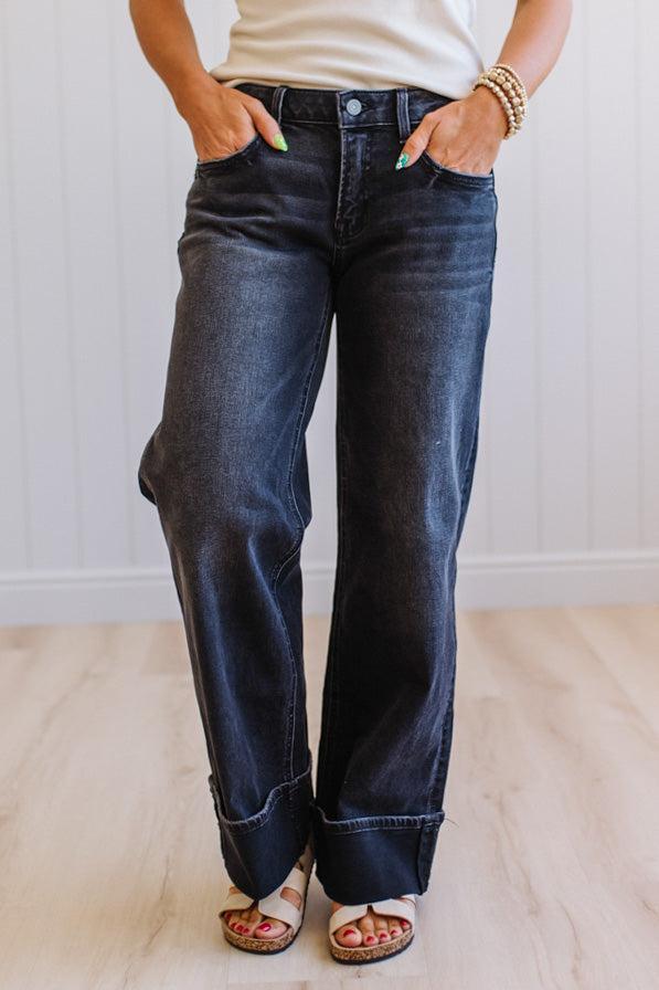 Navi Lynn Low Rise Wide Leg Jeans | Black- VERVET