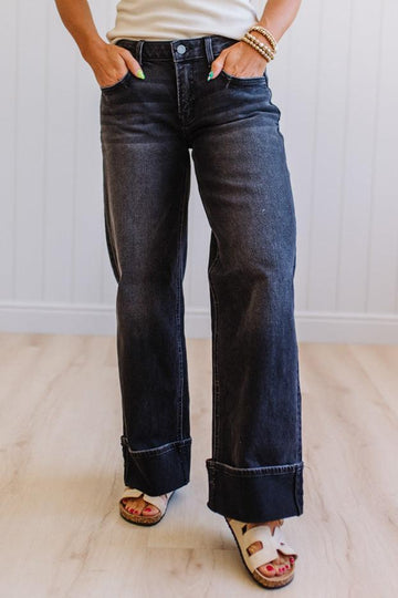 Navi Lynn Low Rise Wide Leg Jeans | Black- VERVET