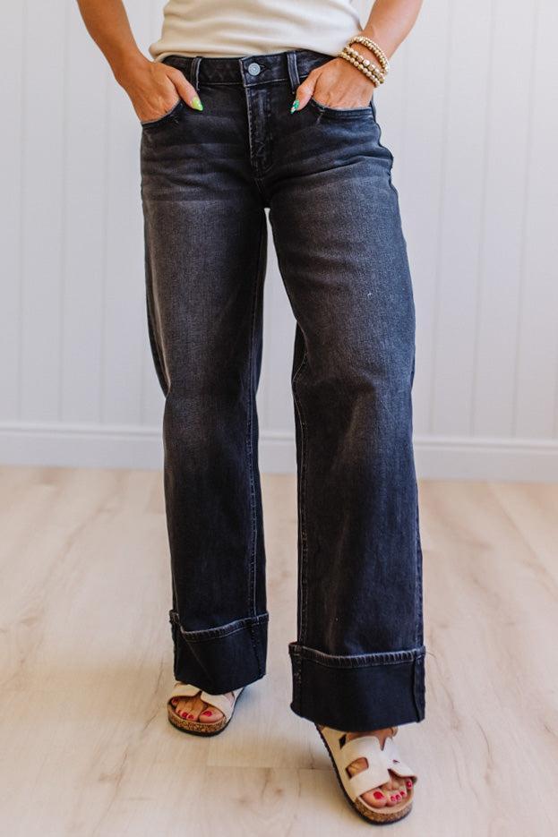 Navi Lynn Low Rise Wide Leg Jeans | Black- VERVET