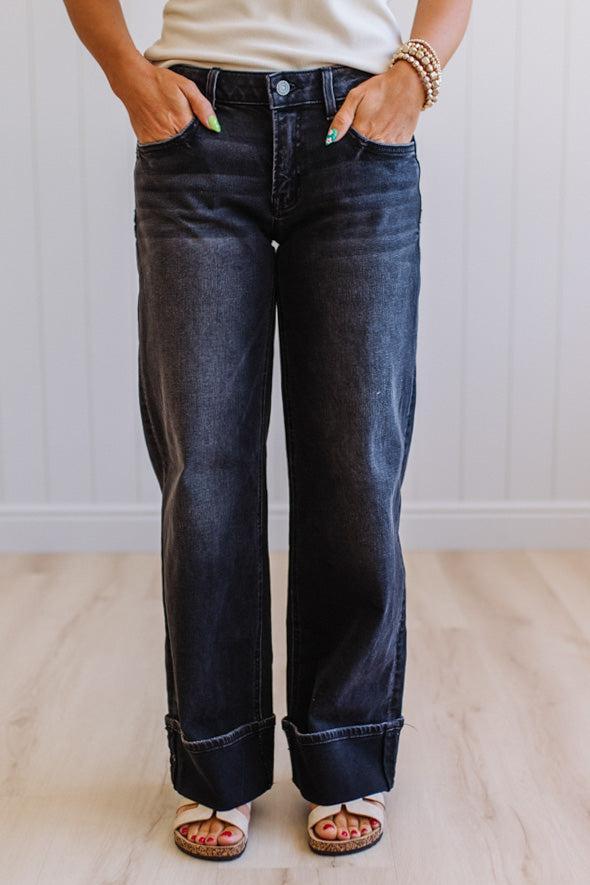 Navi Lynn Low Rise Wide Leg Jeans | Black- VERVET