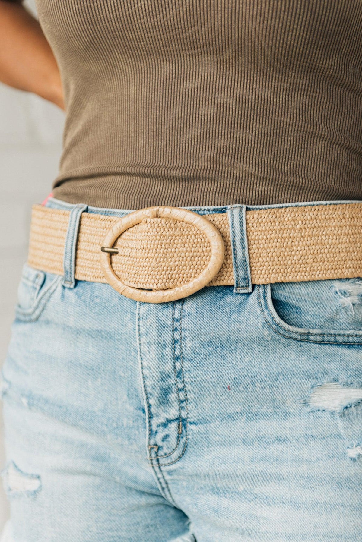 Oval Raffia Stretch Belt