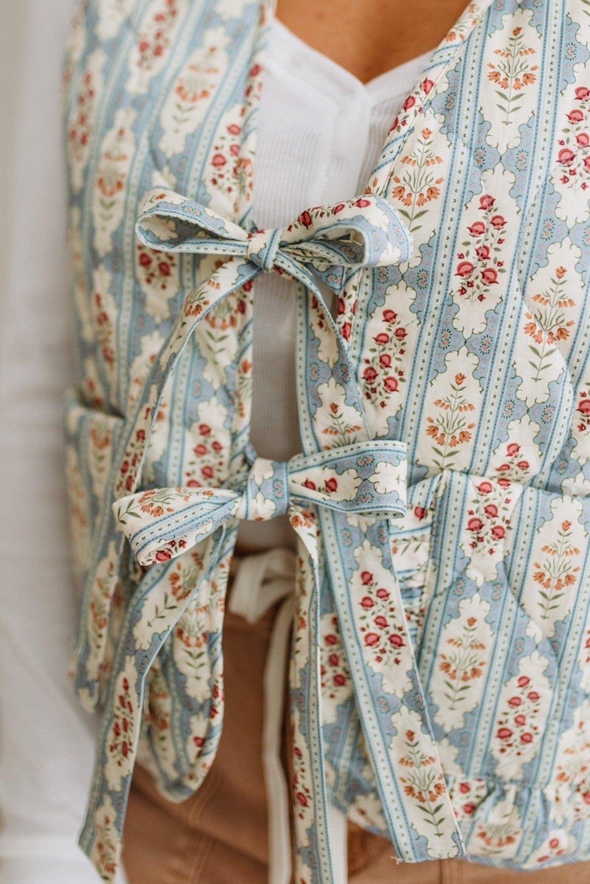 Padded Tie Front Floral Vest