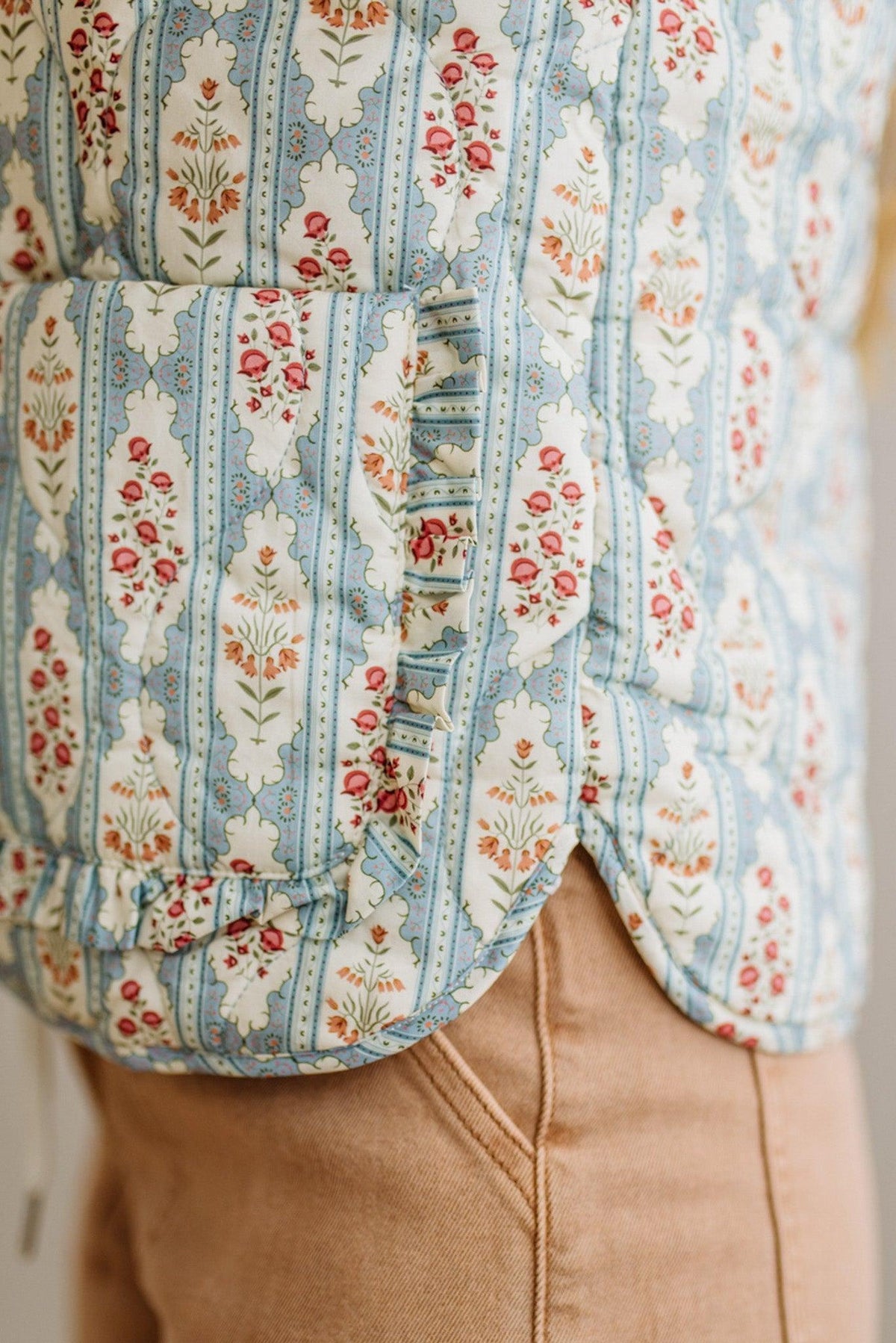 Padded Tie Front Floral Vest