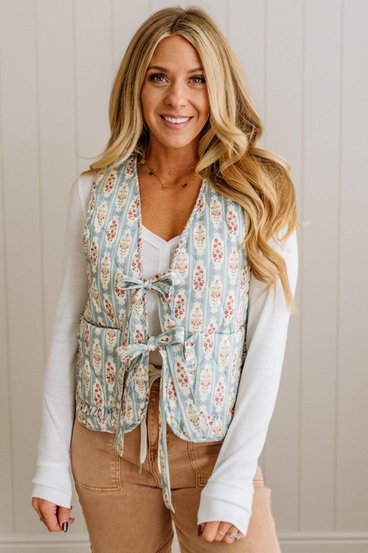 Padded Tie Front Floral Vest
