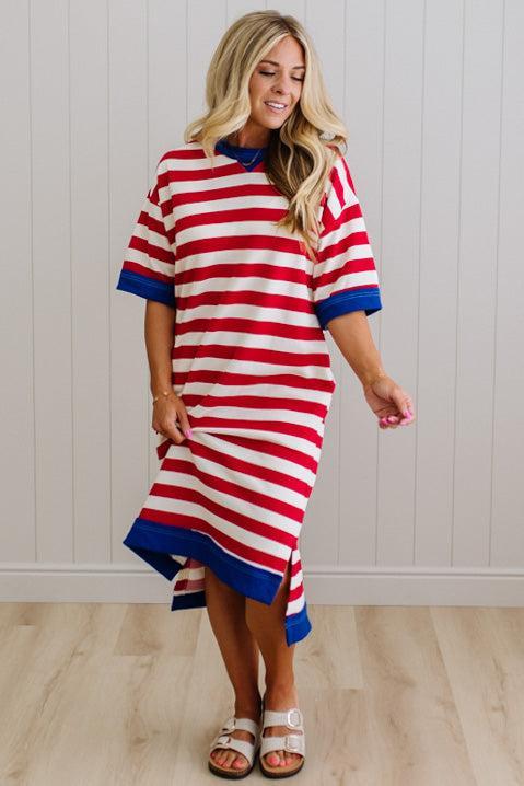 Patty Striped High Low Casual Midi