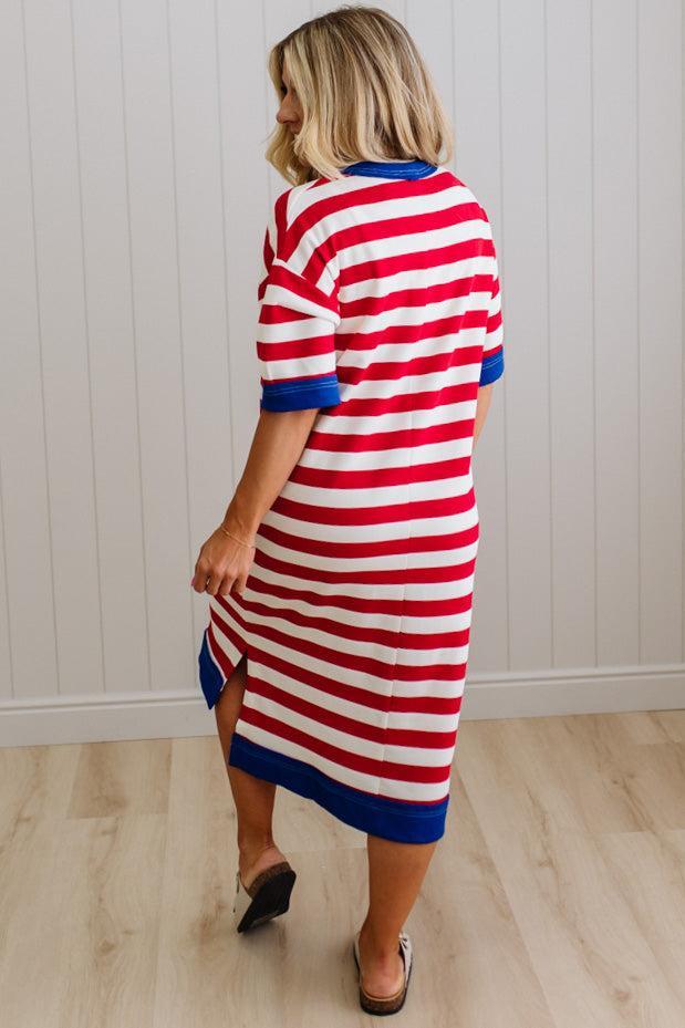 Patty Striped High Low Casual Midi