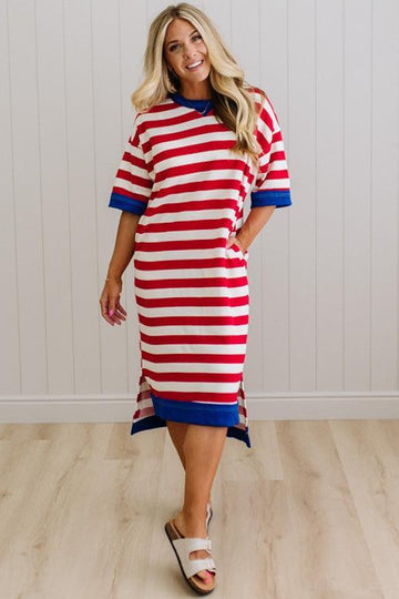 Patty Striped High Low Casual Midi