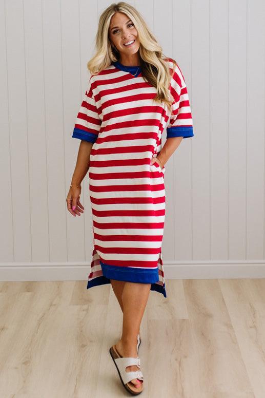 Patty Striped High Low Casual Midi