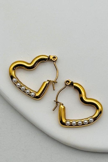 Pearl Accent Heart Hoops