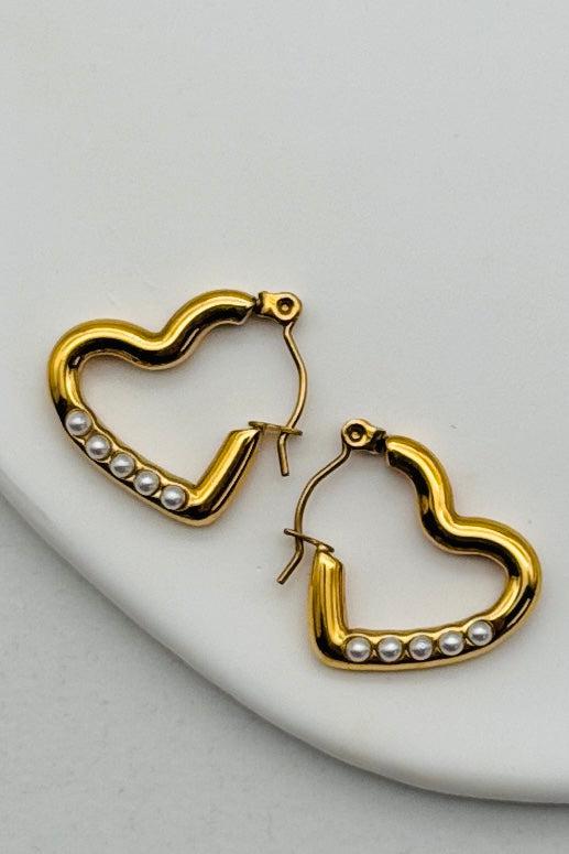 Pearl Accent Heart Hoops