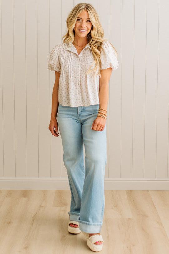 Pintuck Floral Blouse