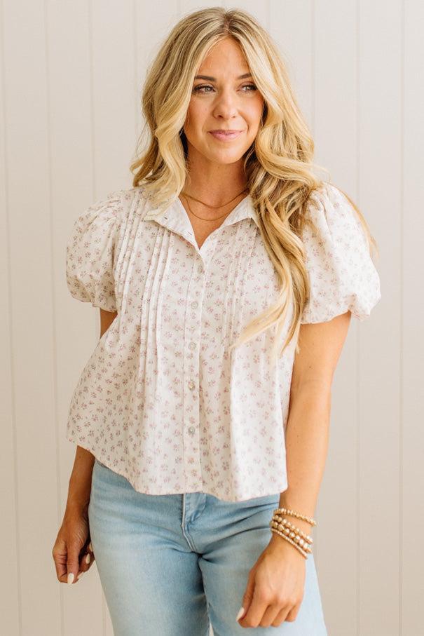 Pintuck Floral Blouse