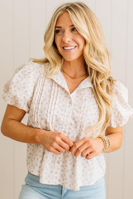 Pintuck Floral Blouse