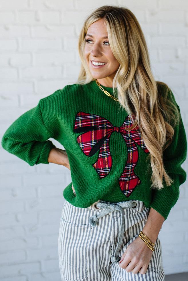 Plaid Bow Accent Sweater