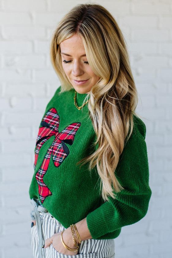Plaid Bow Accent Sweater