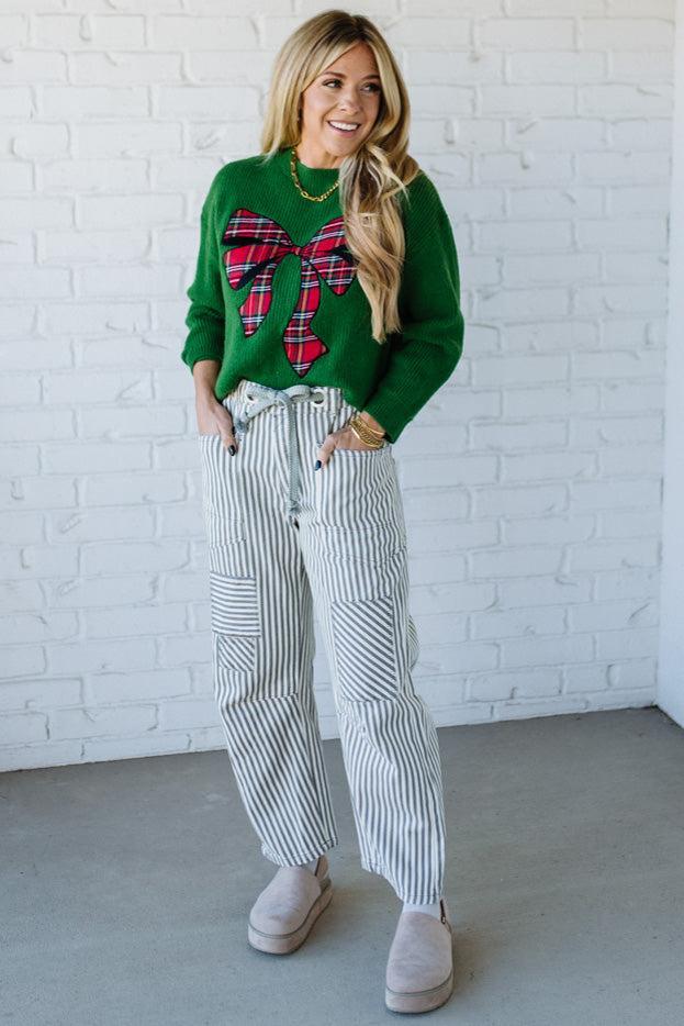 Plaid Bow Accent Sweater