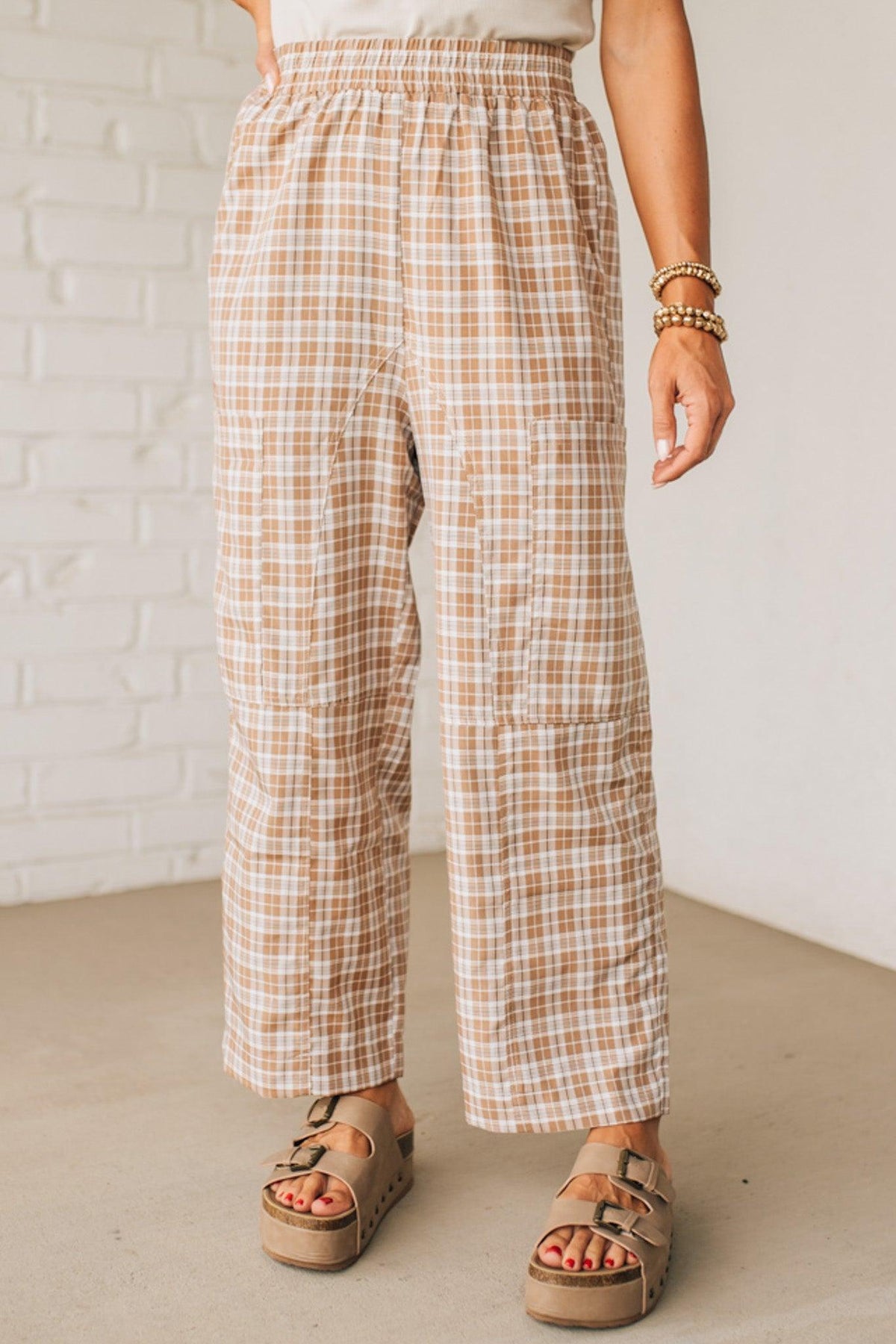 Plaid Print Wide Leg Pants