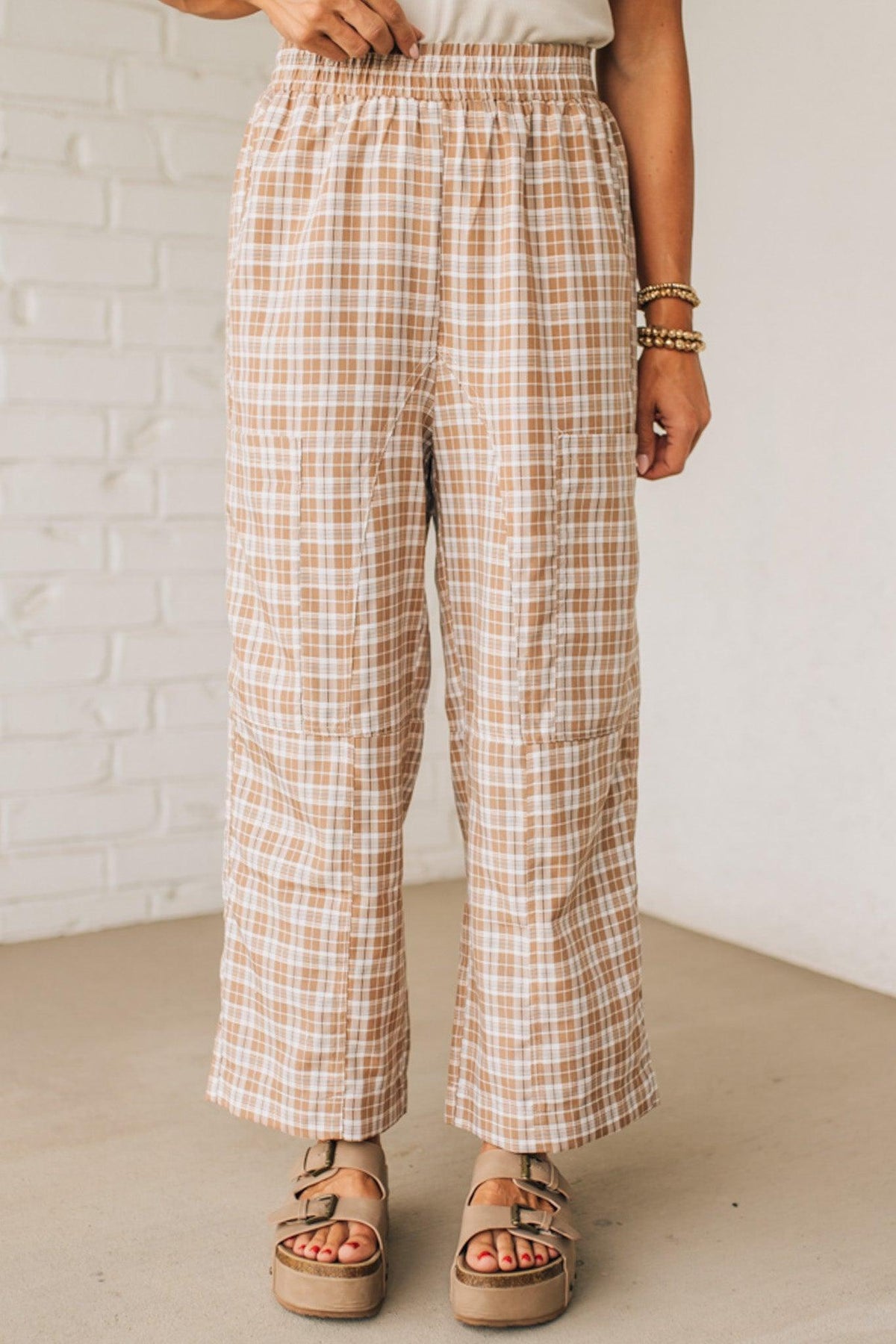 Plaid Print Wide Leg Pants