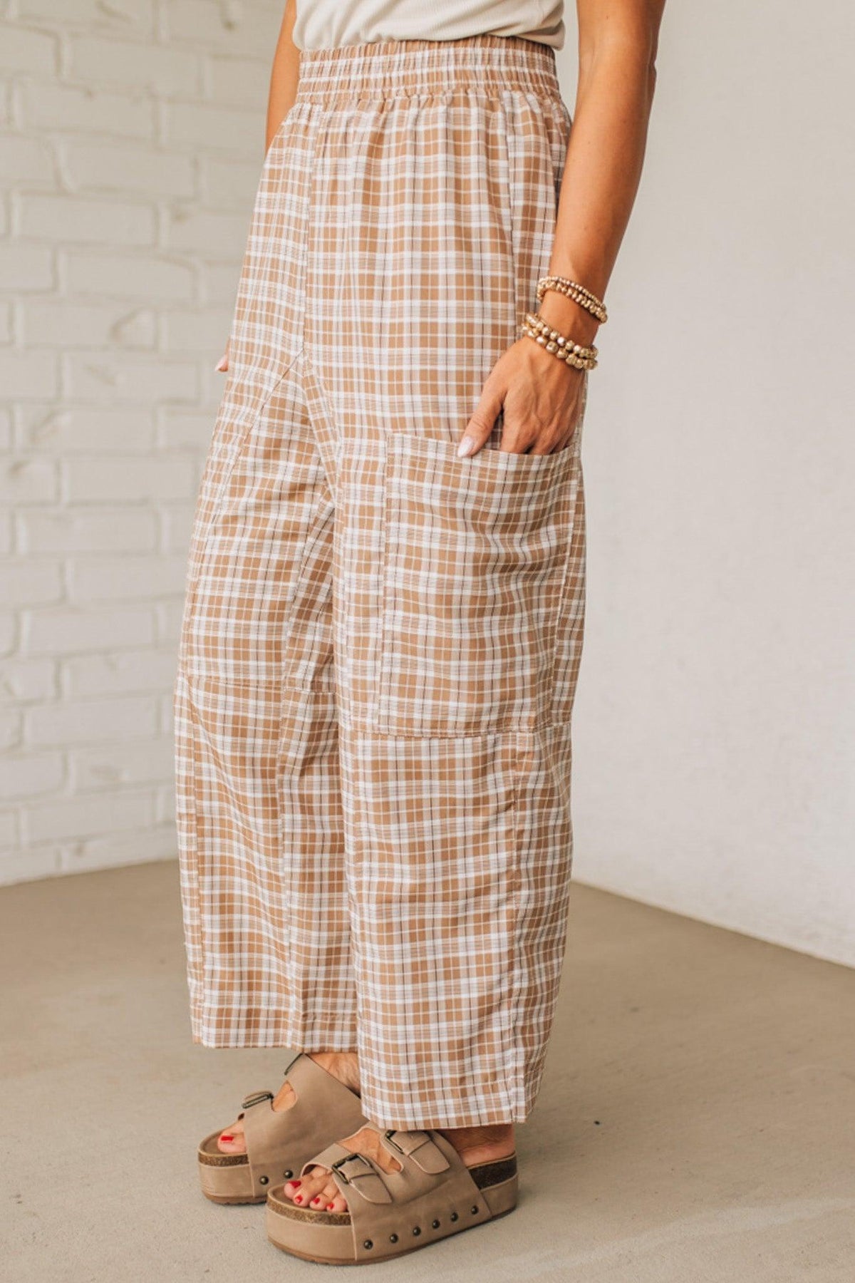 Plaid Print Wide Leg Pants