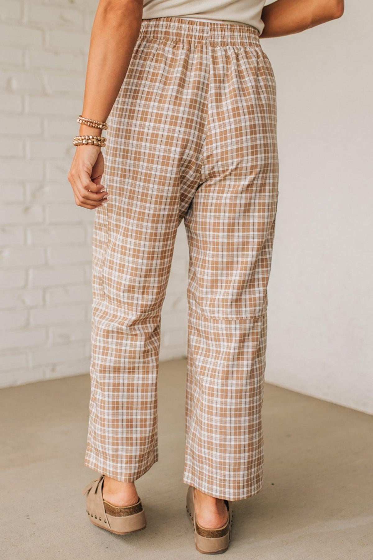 Plaid Print Wide Leg Pants