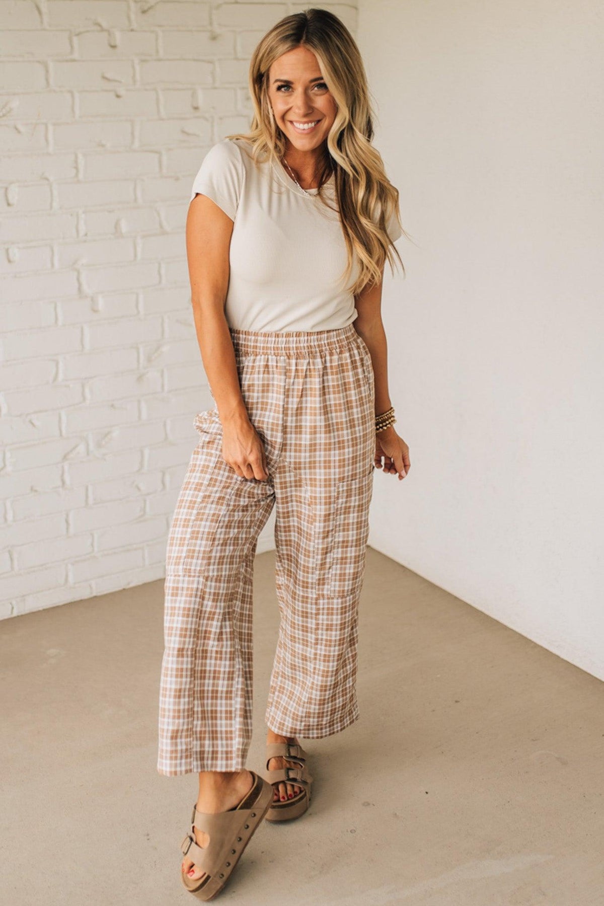 Plaid Print Wide Leg Pants
