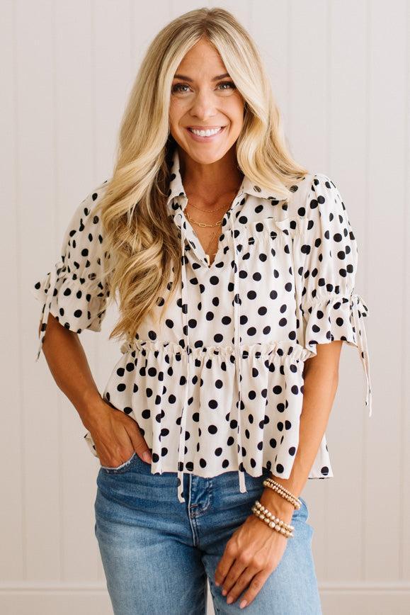 Polka Dot Ruffled Peplum Top