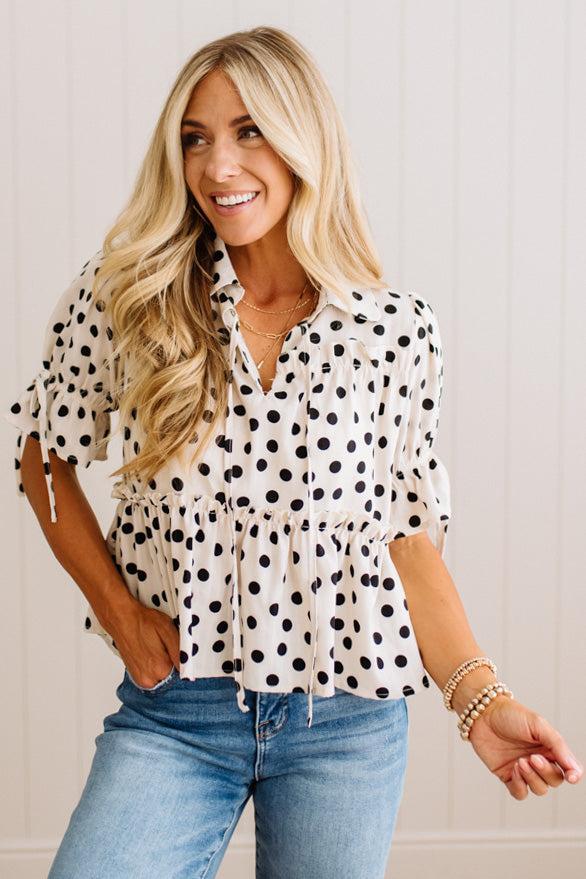 Polka Dot Ruffled Peplum Top