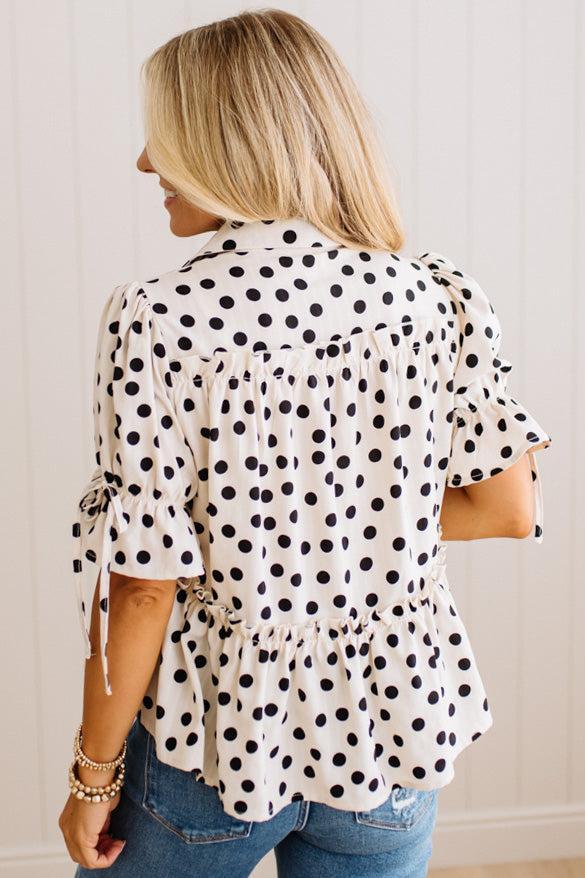 Polka Dot Ruffled Peplum Top