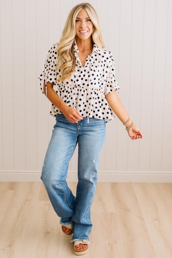 Polka Dot Ruffled Peplum Top