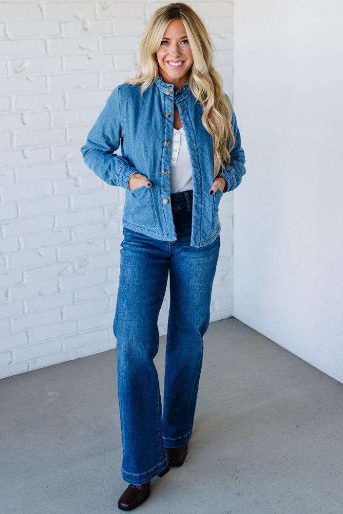 Quilted + Ruffled Lined Denim Jacket