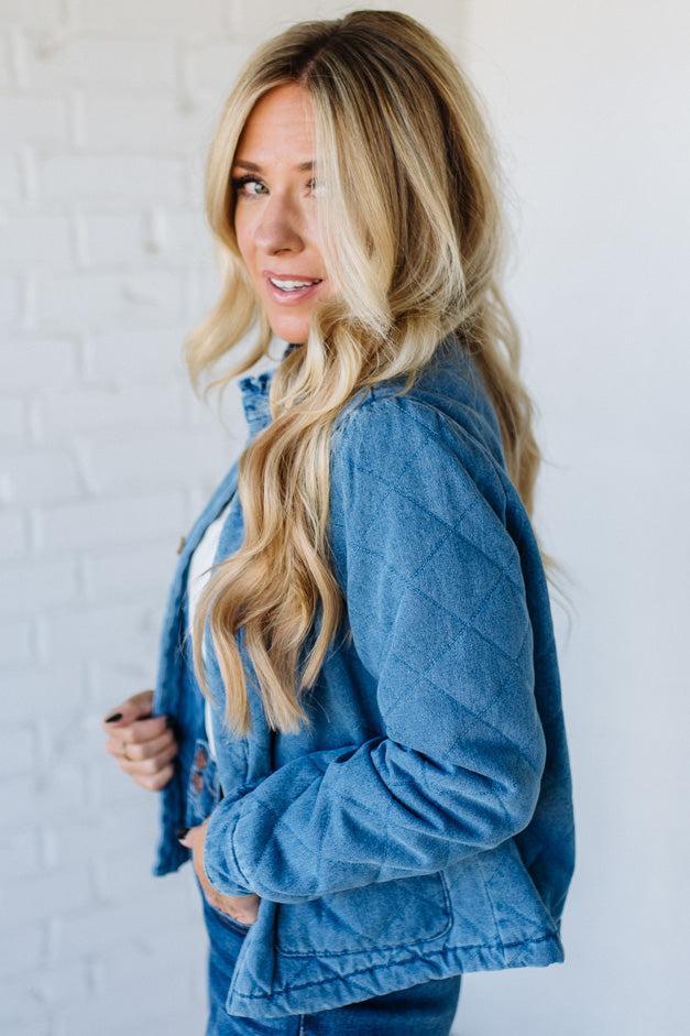 Quilted + Ruffled Lined Denim Jacket