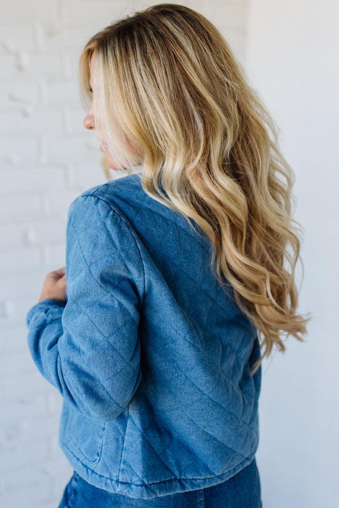 Quilted + Ruffled Lined Denim Jacket