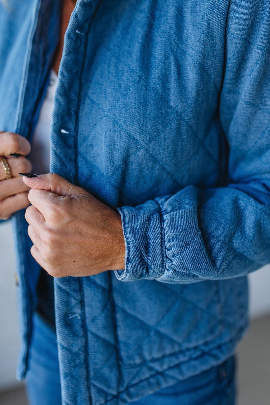 Quilted + Ruffled Lined Denim Jacket
