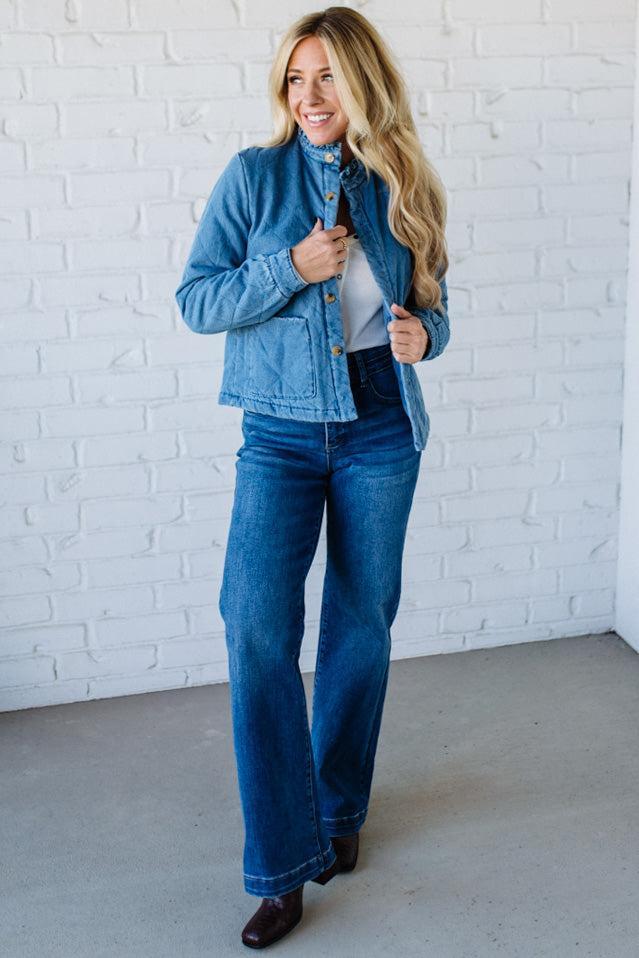 Quilted + Ruffled Lined Denim Jacket