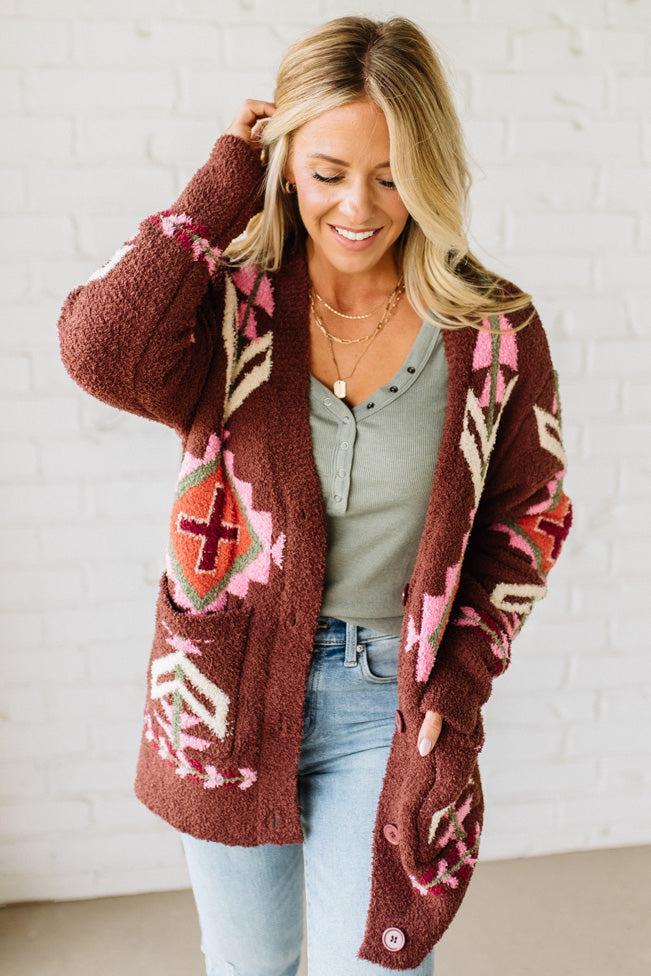 Chenille Geometric Buttoned Cardigan