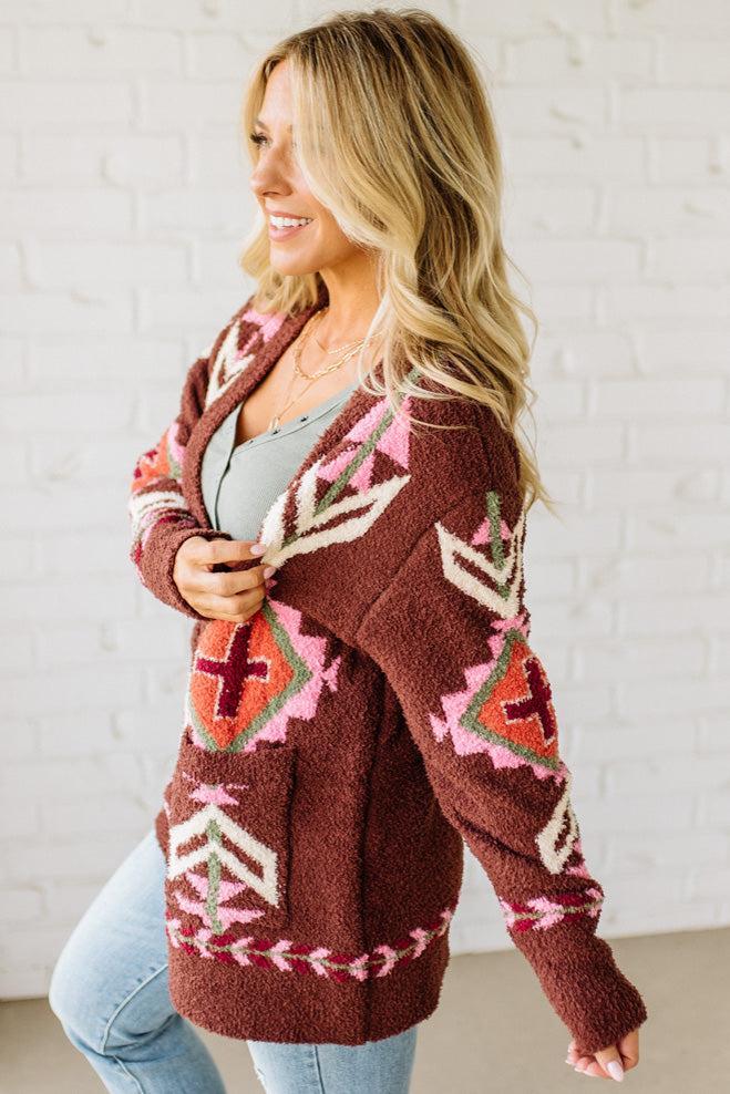 Chenille Geometric Buttoned Cardigan
