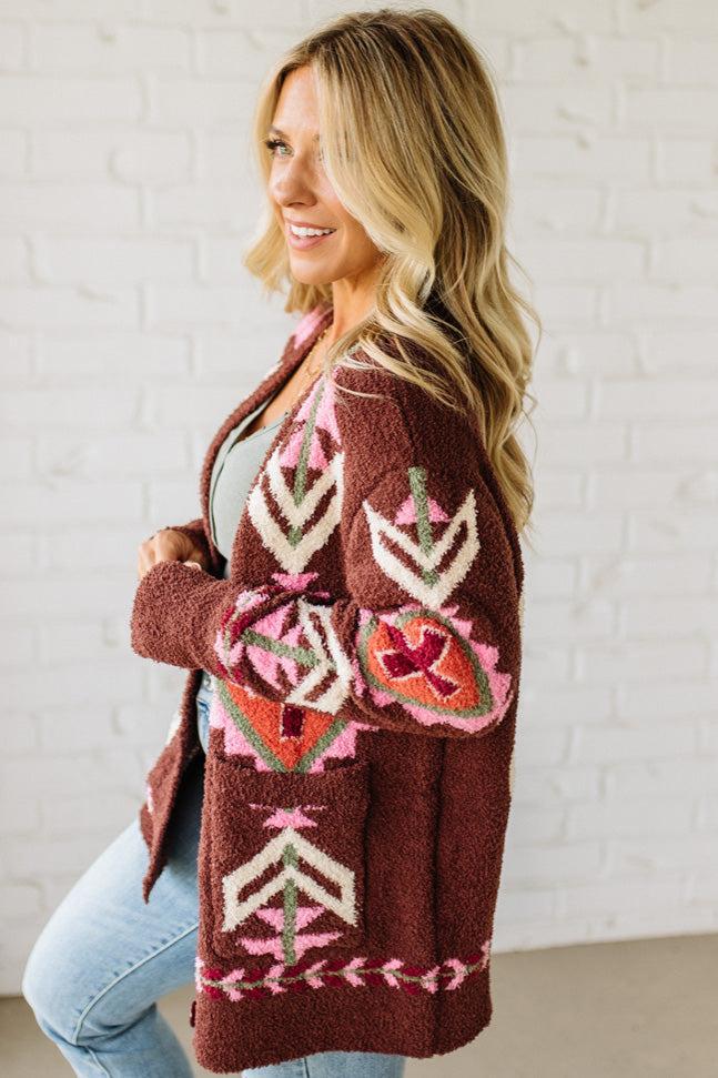 Chenille Geometric Buttoned Cardigan