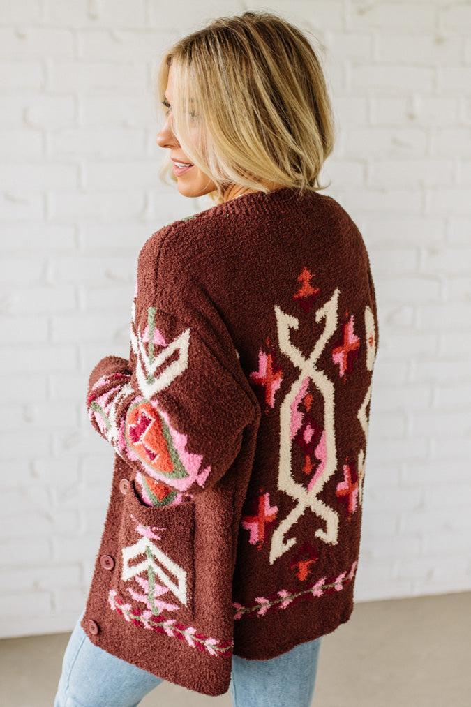 Chenille Geometric Buttoned Cardigan
