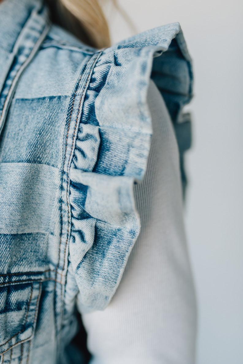 Rae Ruffle Accent Checked Denim Vest