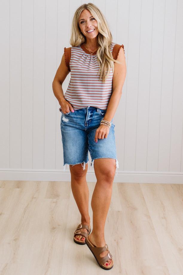 Reena Ruffle Trim Striped Top