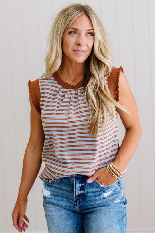 Reena Ruffle Trim Striped Top
