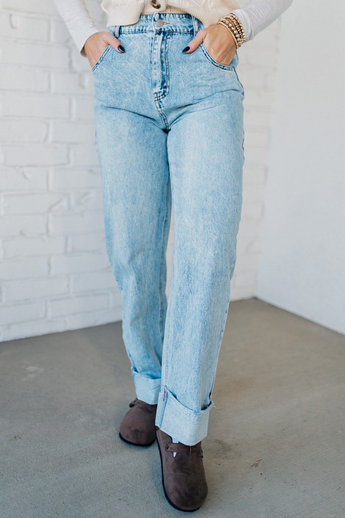 Rhauli Rolled Bottom Barrel Jeans - SO ME