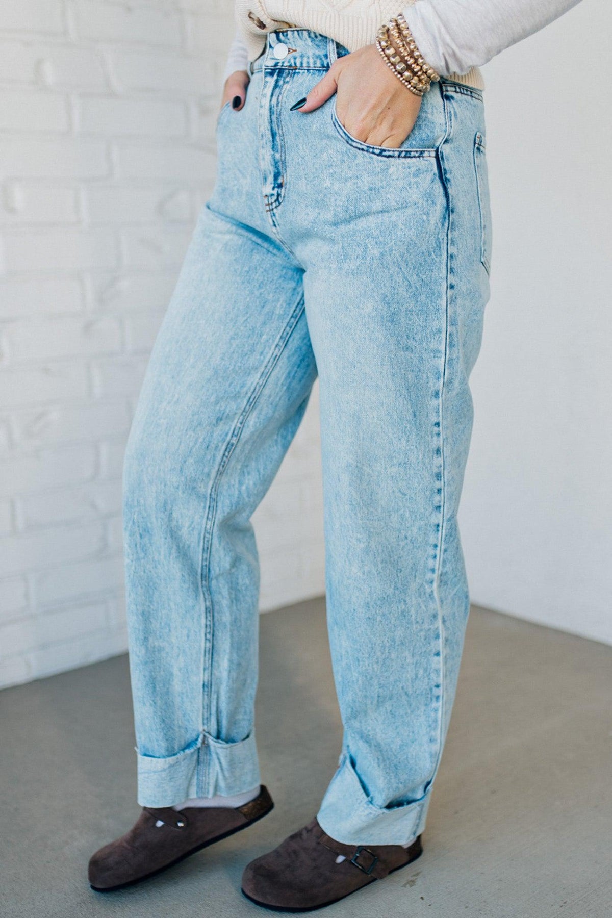 Rhauli Rolled Bottom Barrel Jeans - SO ME